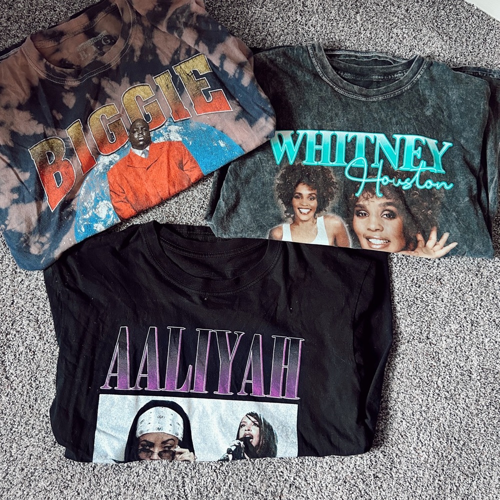 3 OVERSIZED TEES, Biggie Smalls, Aaliyah, and Whitney Houston.